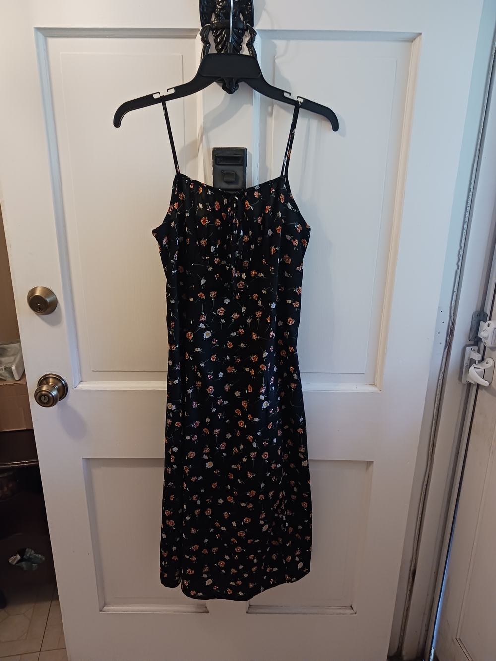 Black Floral Spaghetti-Strap Midi Dress Side Slit Shein Size Small